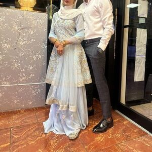 Elegant Light Blue Embroidered Dress Set